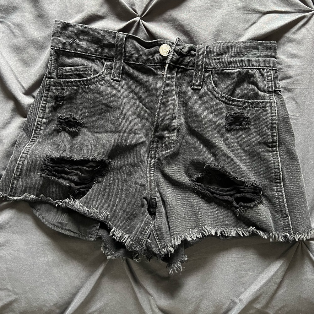 Hollister Black Denim High Rise Short Shorts